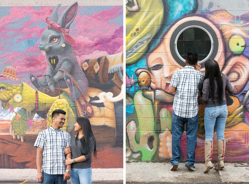 RiNo Arts District engagement session, couple portraits with street art in Denver