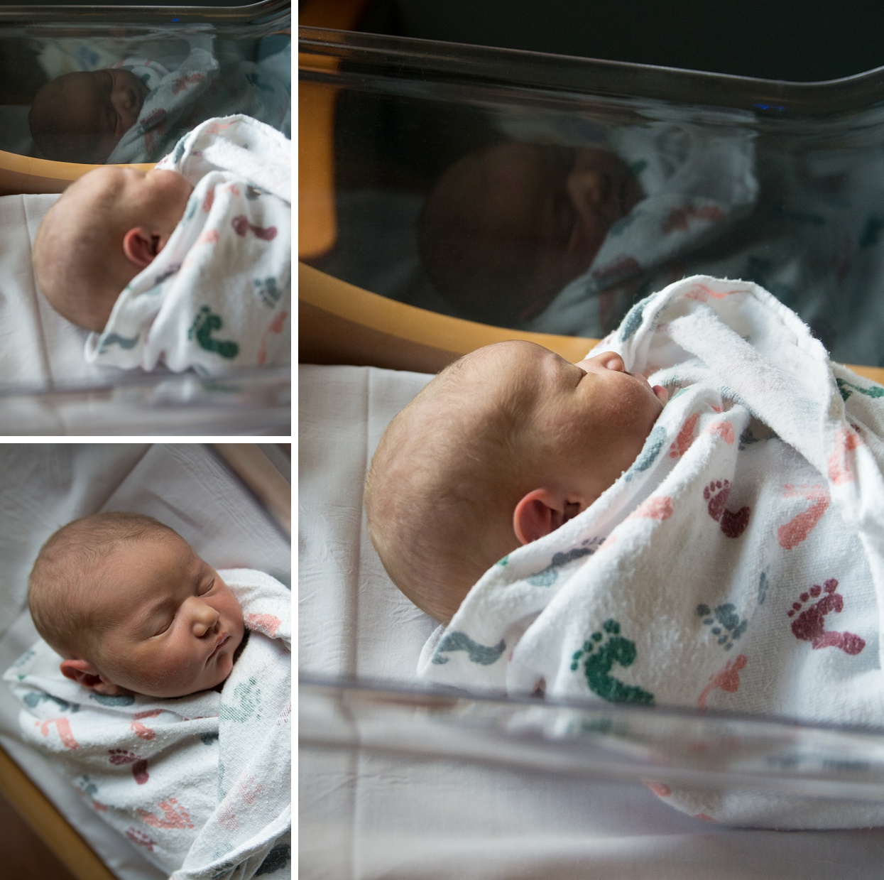Baby's reflection in incubator, Fresh 48 photography in Denver Colorado