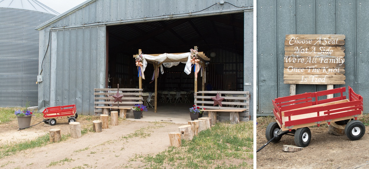 Colorado barn wedding decor, altar made of barn wood and fencing