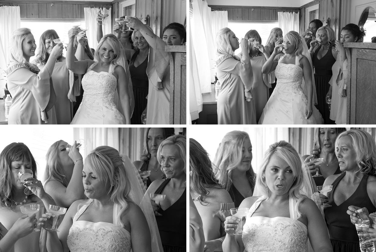Bridesmaids toasting before wedding 