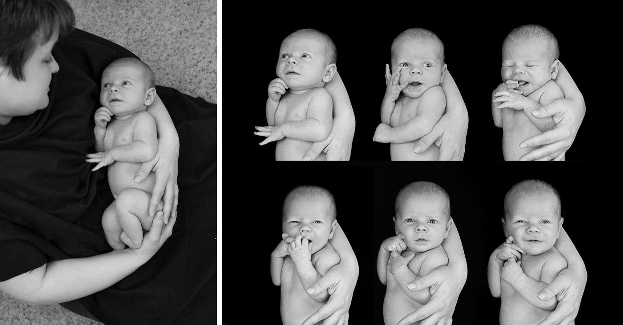 Black and white newborn photos, baby expressions