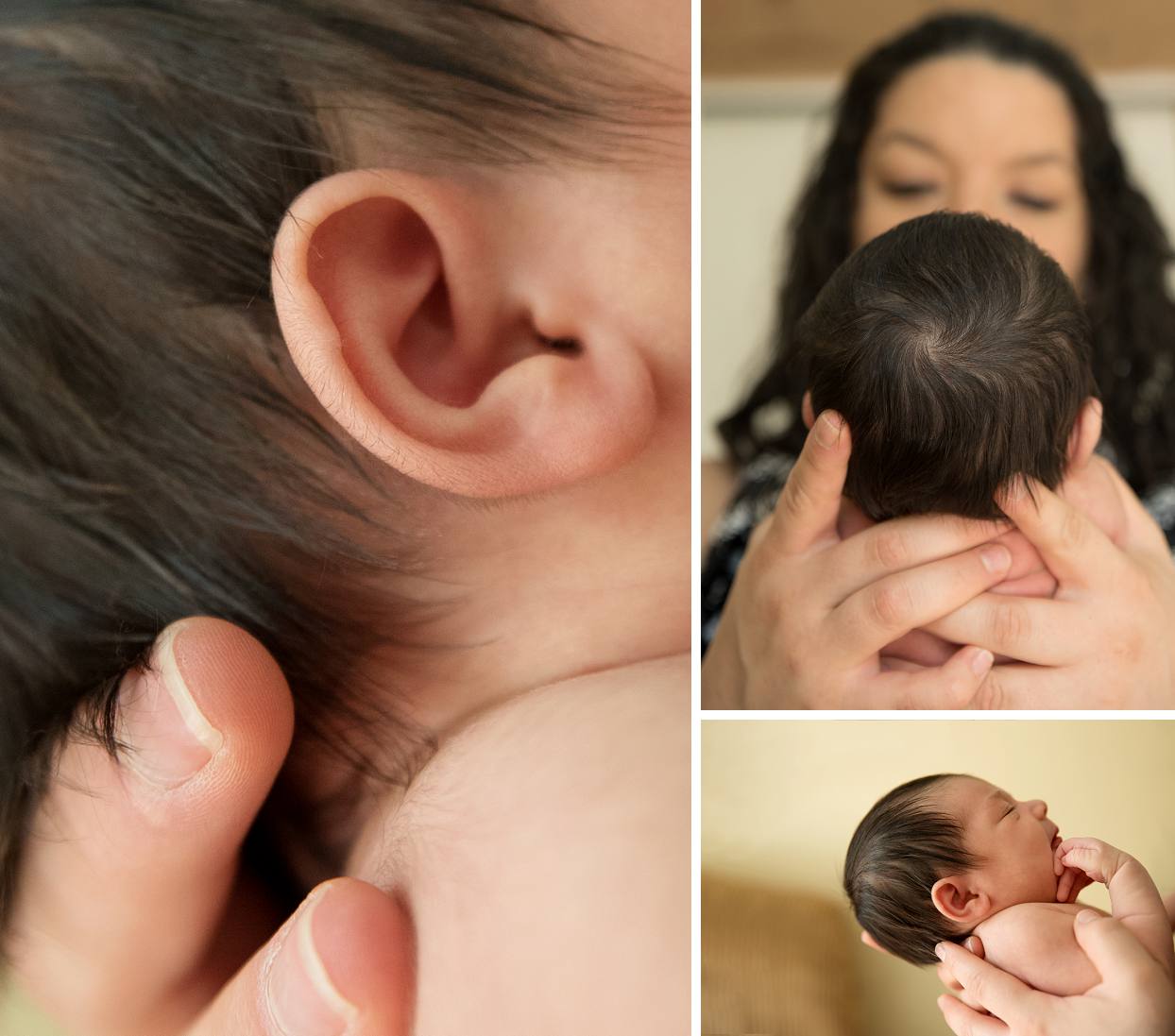 Closeup details of baby with hairy ears