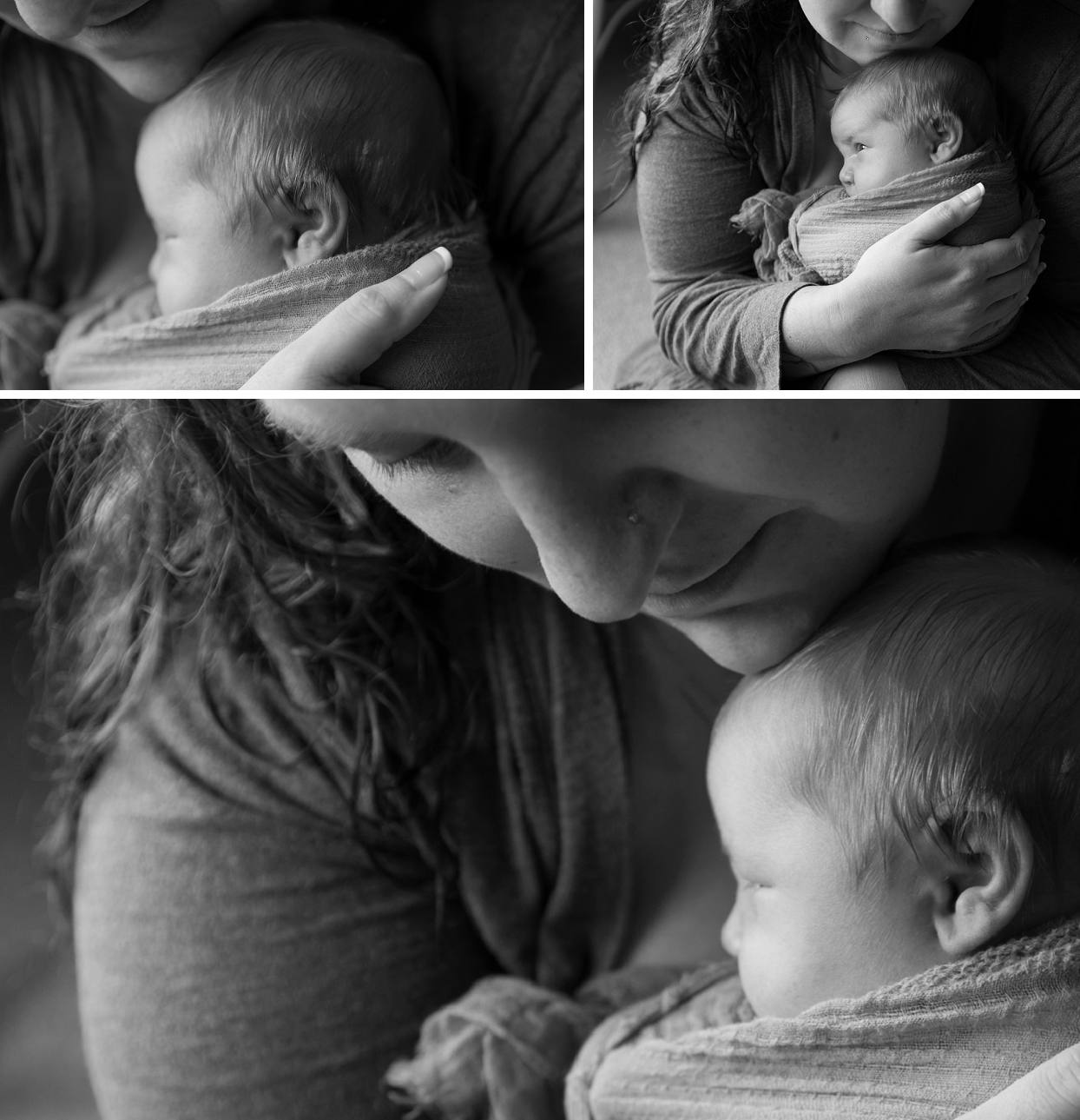 Black and white images of mother and baby
