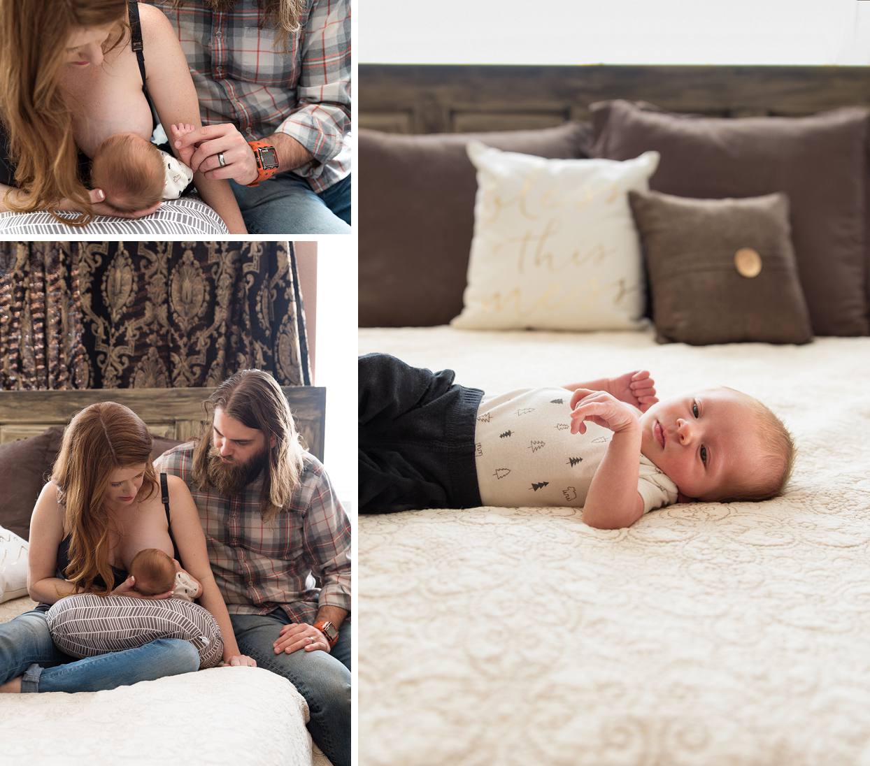 Mom and dad while mom breastfeeds, lifestyle newborn