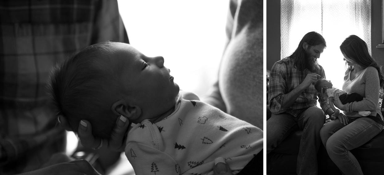 Low key image of baby, backlit black and white newborn photos