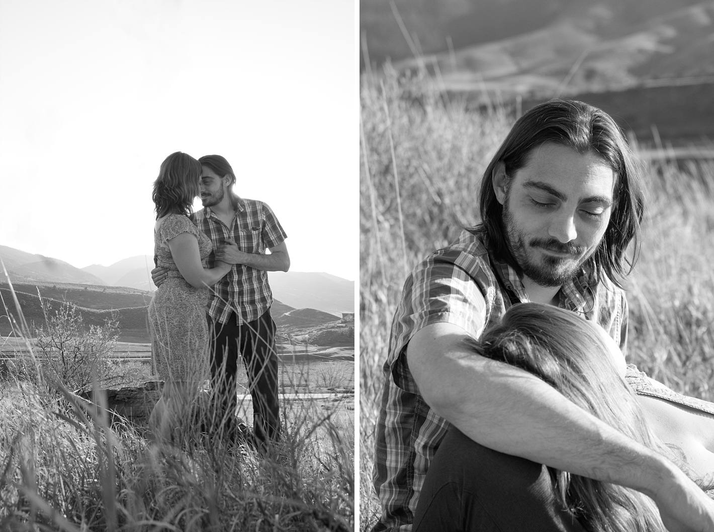 Black and white photos of couple in tall grasses