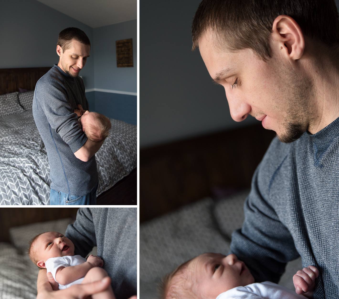 Quiet moment with dad and baby, in home newborn photography