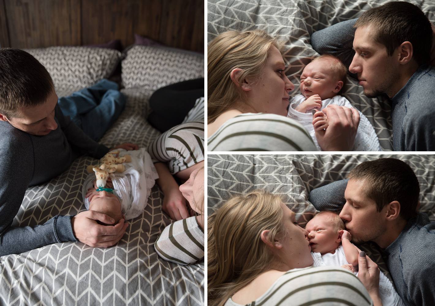 Parents napping with newborn, lifestyle newborn photography Denver
