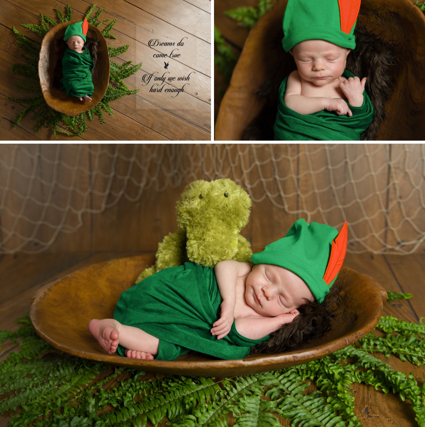 Peter Pan theme newborn photos with alligator stuffed animal