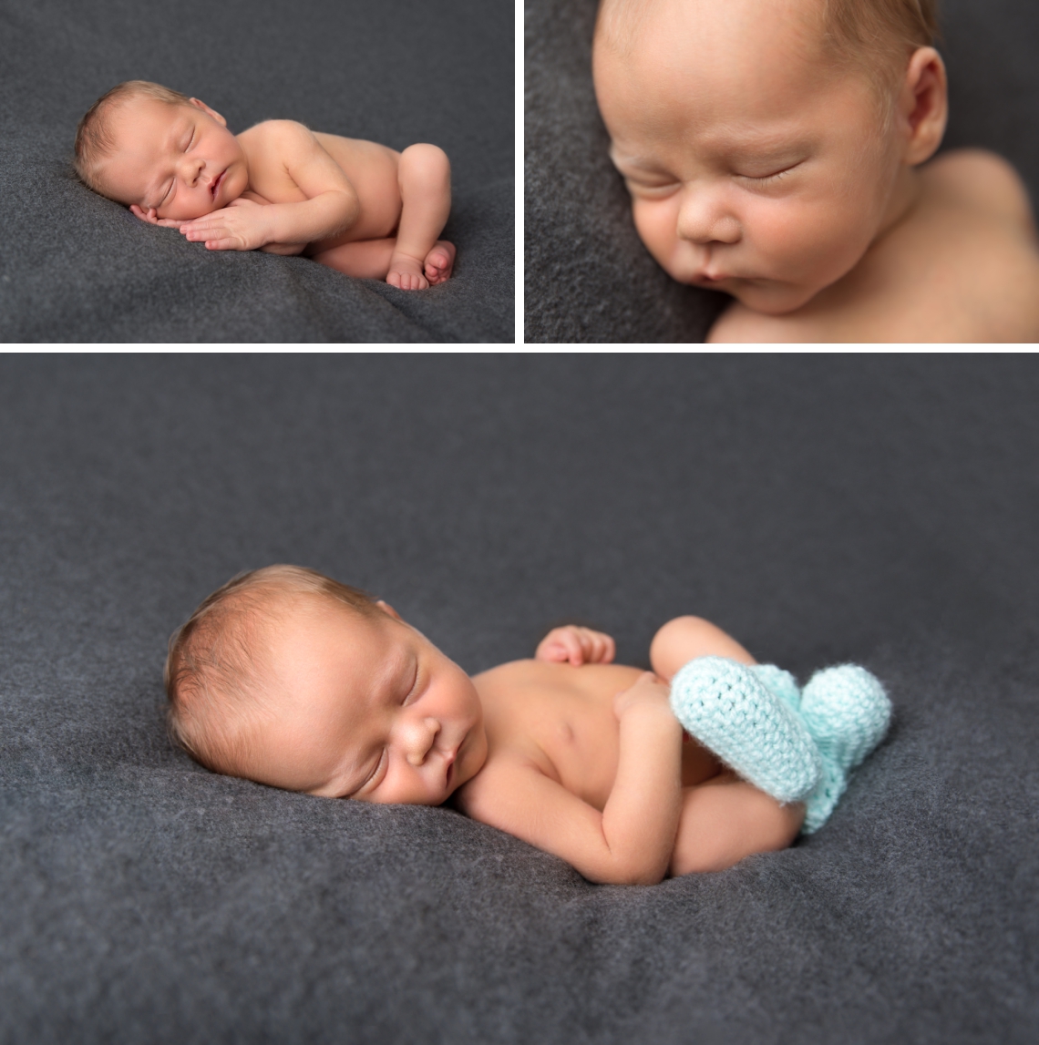 Newborn baby boy photos on a charcoal grey backdrop