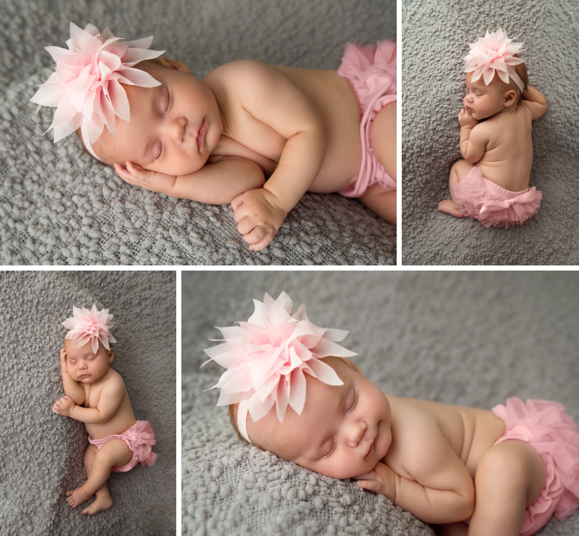 Newborn photography baby girl in grey and pink