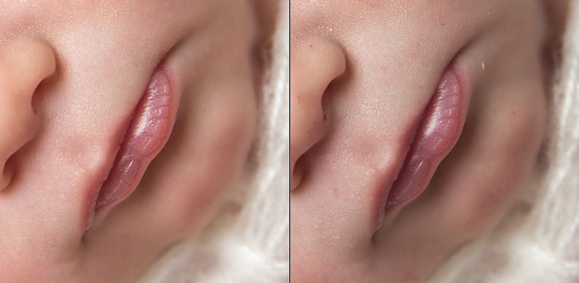 Newborn photography before and after skin editing
