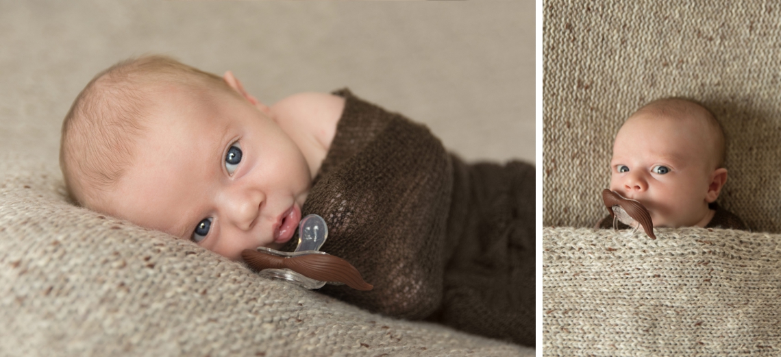 Newborn photography neutrals tan mustache pacifier