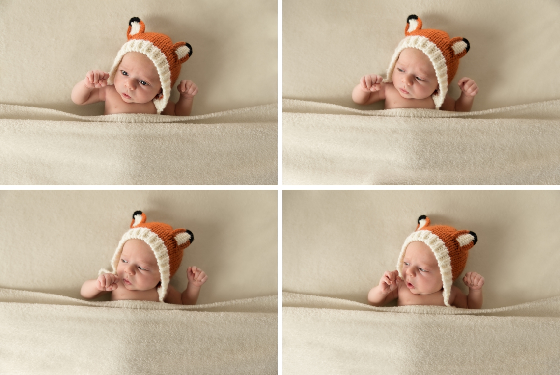 Newborn photography outtakes, baby discovers his hand