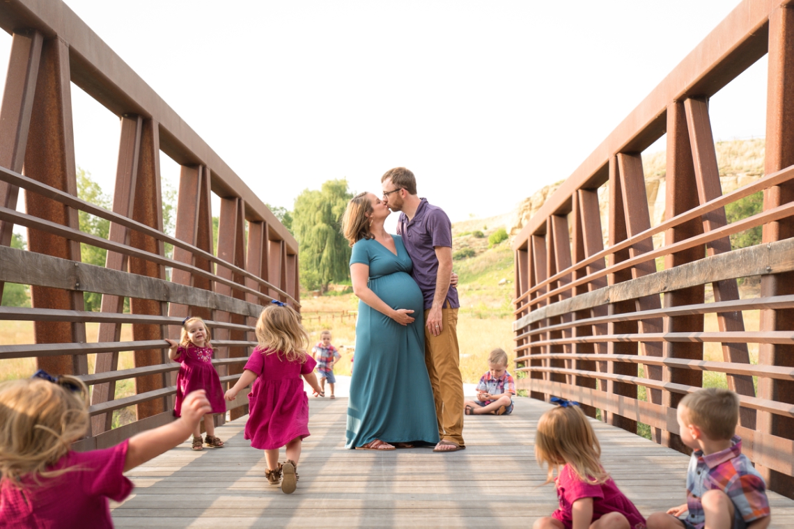 Maternity session with young kids, silly composite photo