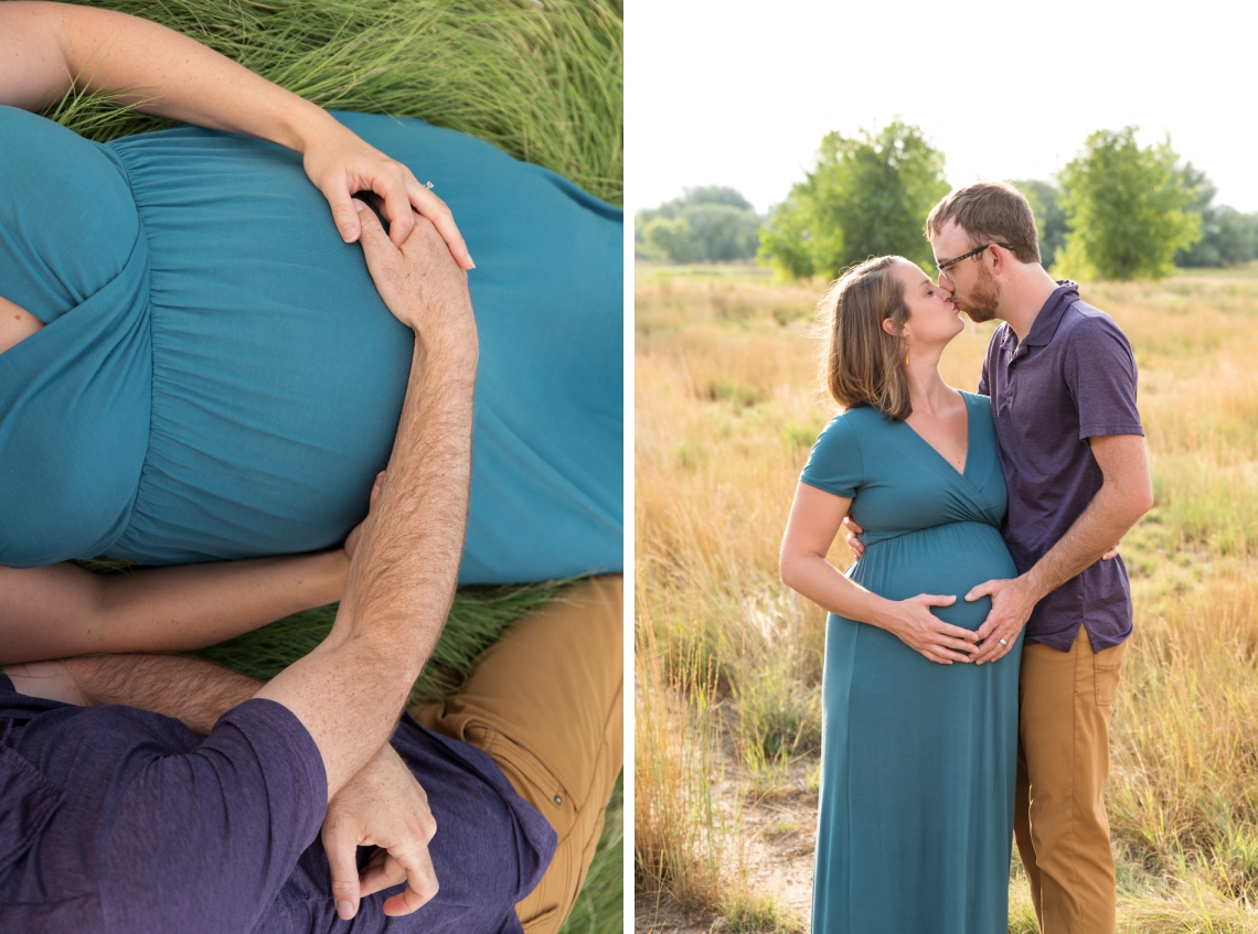 Maternity photo with husband and wife, couples maternity in a field