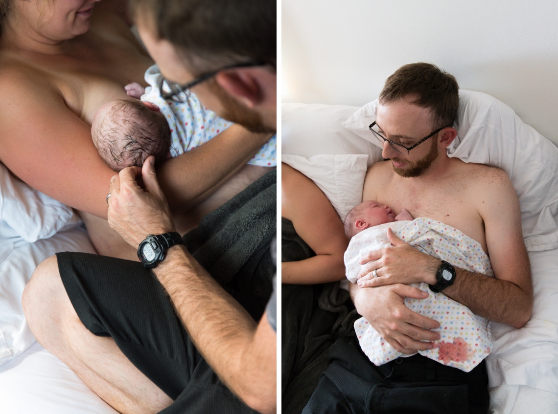 Dad doing skin to skin time with newborn