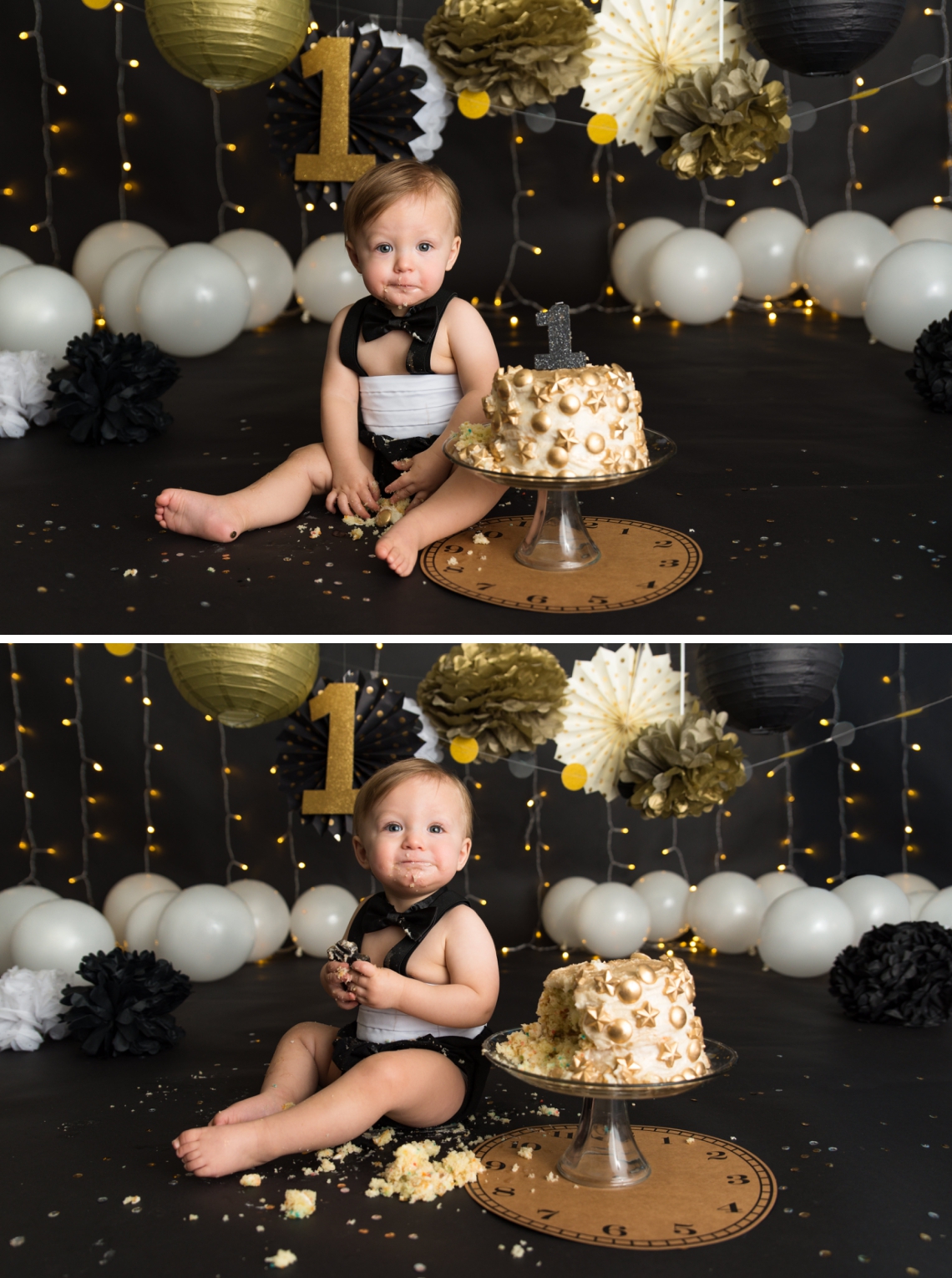 New Years theme cake smash photography in Denver Colorado