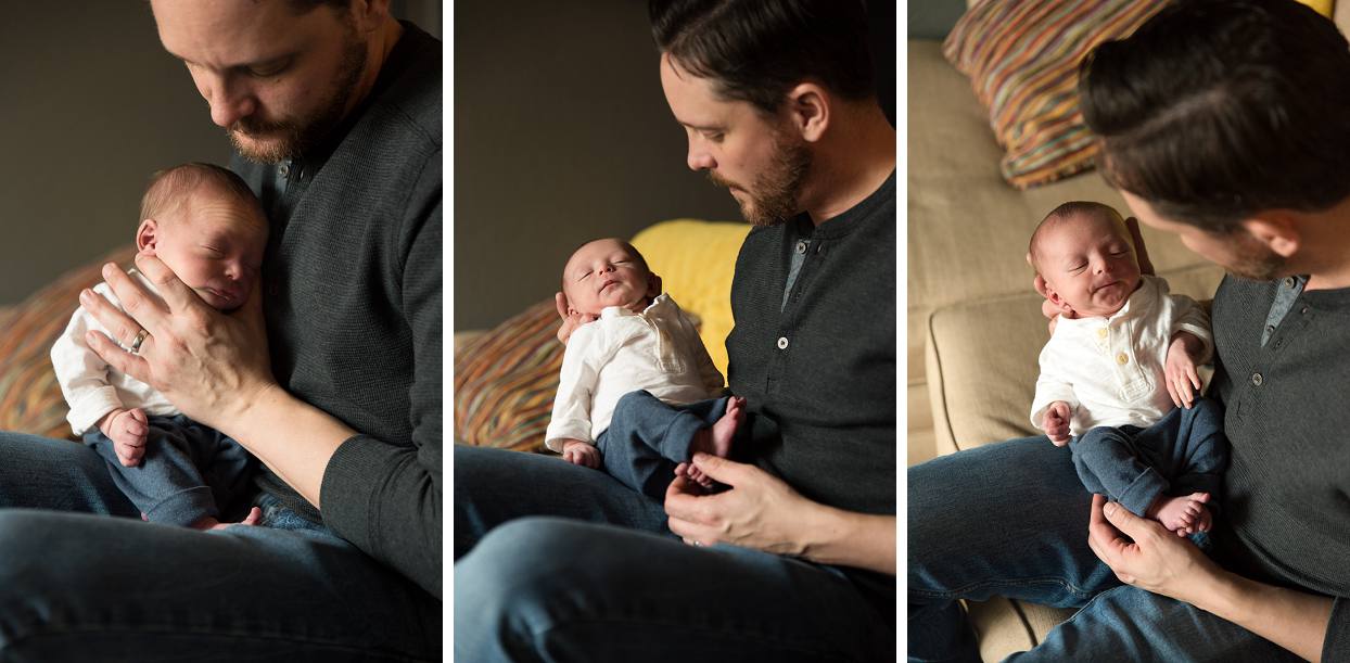 Dad holding baby, father and son lifestyle newborn photos