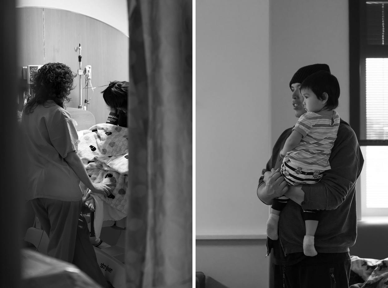 Mother getting an epidural, birth photography at Denver Health Hospital