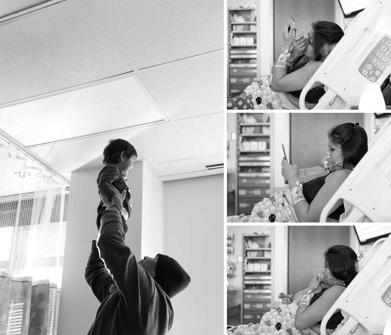 Mom on a cell phone during labor, woman putting on makeup in the hospital