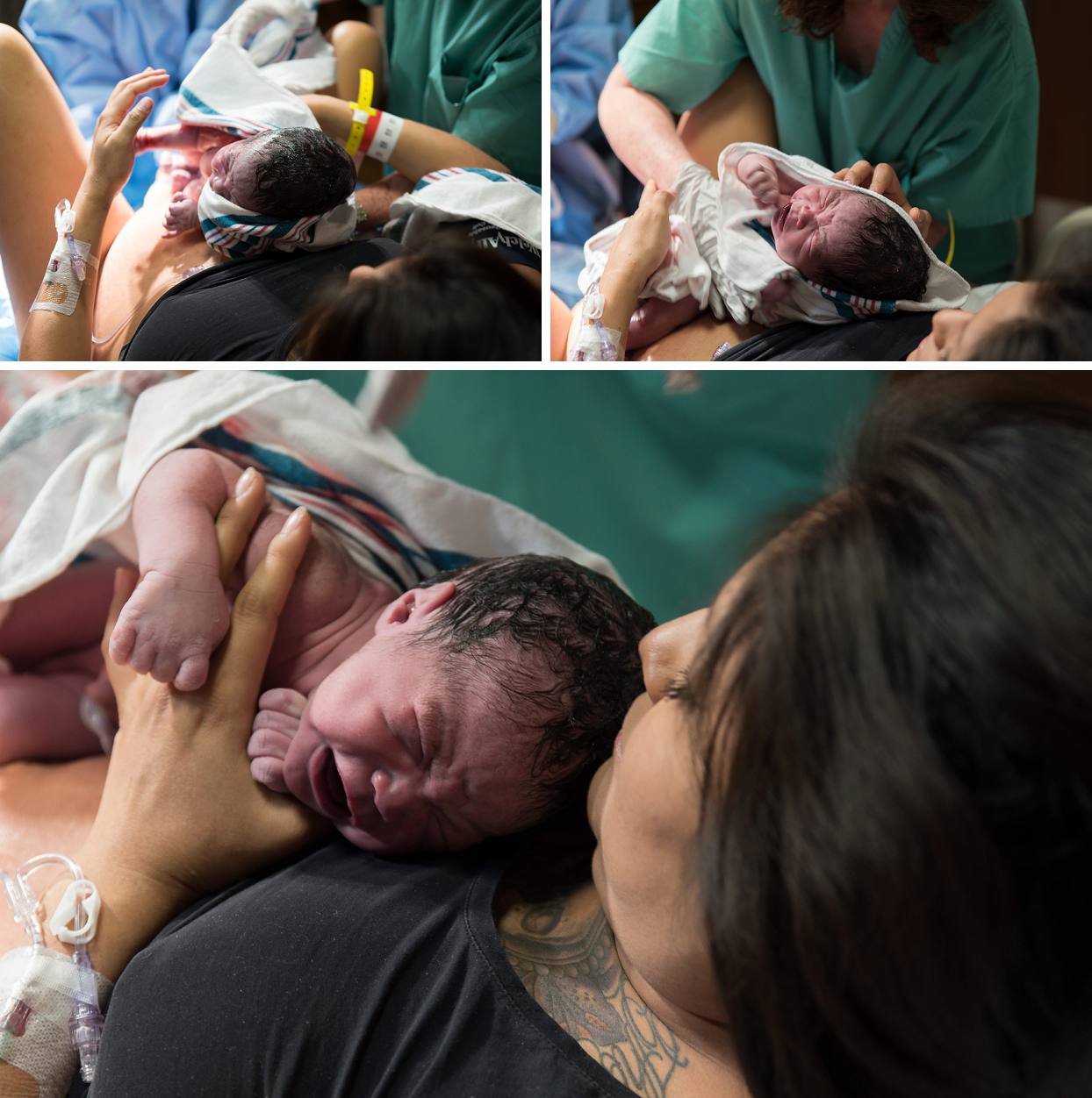Denver birth photography, baby placed on mother's chest